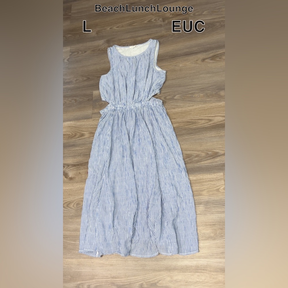 Blue and White Sundress with Side Cut-Outs
